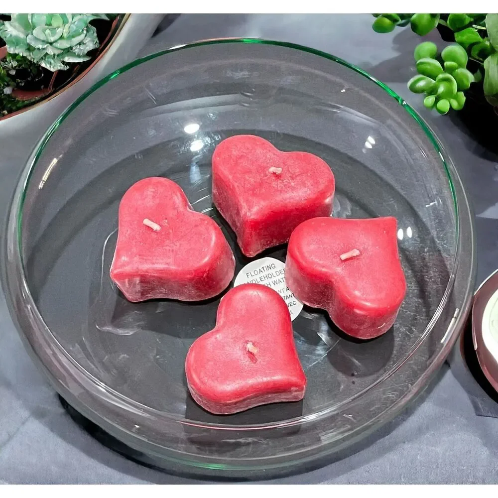 Vintage PIER 1 Floating Candle HEARTS with Glass Water Bowl Included NWT